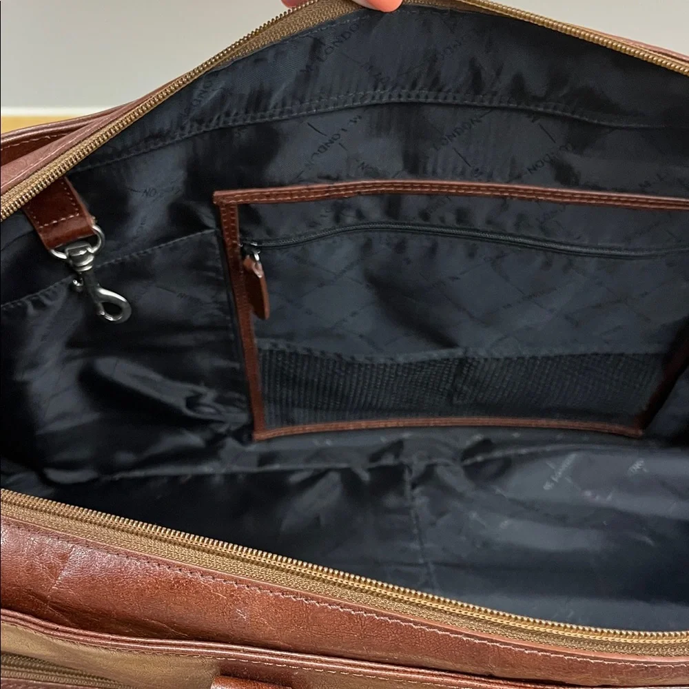 M London Large Classic Brown Leather Duffel Bag for Men